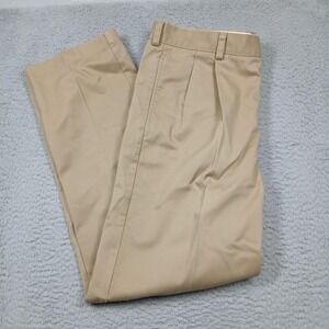 LL Bean Pants Mens 34x30 Khaki Classic Fit Pleated Front Chino‎ 100% Cotton